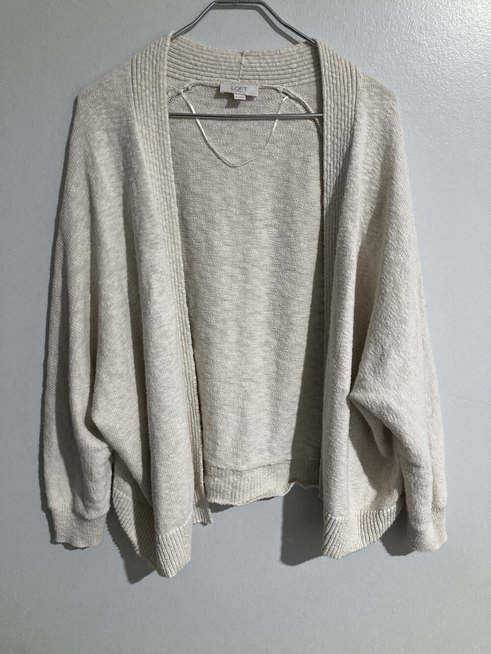 Loft Women’s Size M Beige Casual Cotton Blend Open Front Cardigan Boho Chic